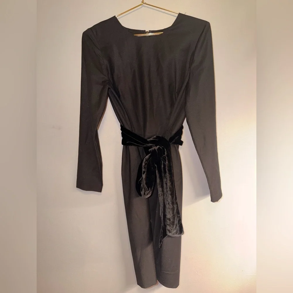 J. Crew Black Long-Sleeve Sheath Dress with Velvet Waist Bow